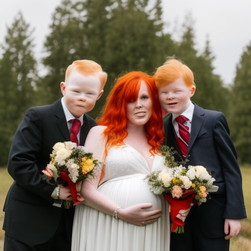 three pregnant redheaded women marrying little boy 