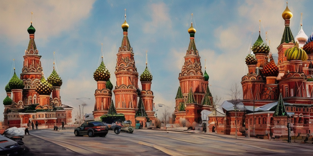 a oil painting of Russia ruined my hometown with Z propaganda