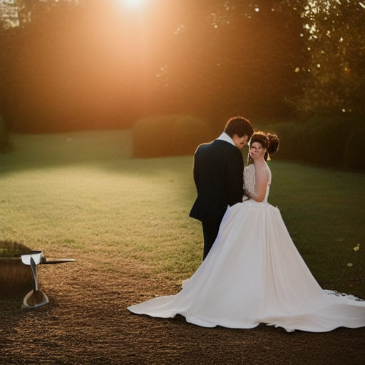 two slugs in wedding attire getting married, stunning editorial photo for bridal magazine shot at golden hour