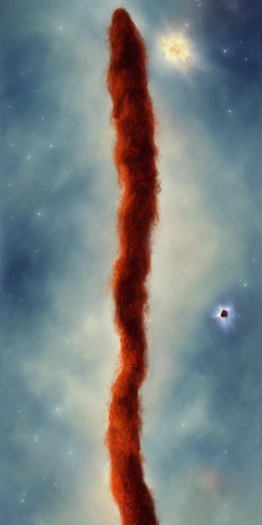 a painting of HH 666: Carina Dust Pillar with Jet 