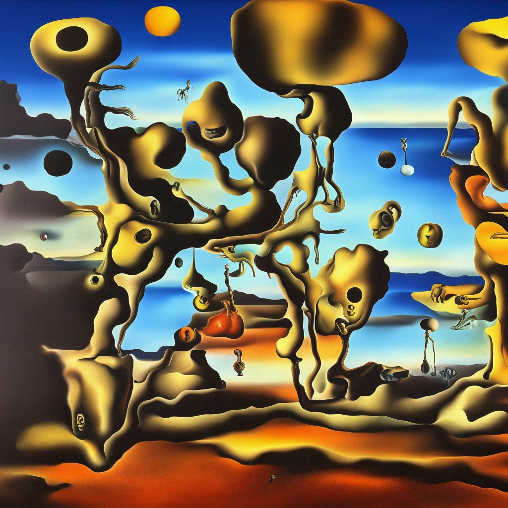 photoreal alien world salvador dali style oil painting on canvas
