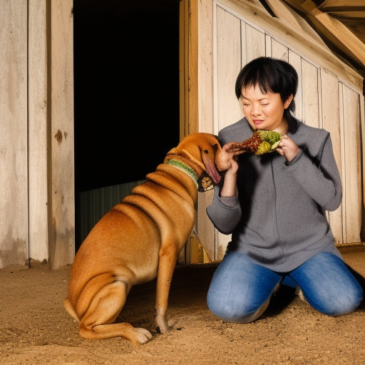 a byakhee eating a dog in a barn at night