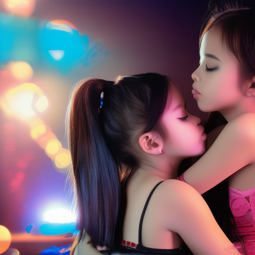 two Little idol malaysia girl kissing in night club 