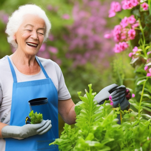 Old people happy working in garden 