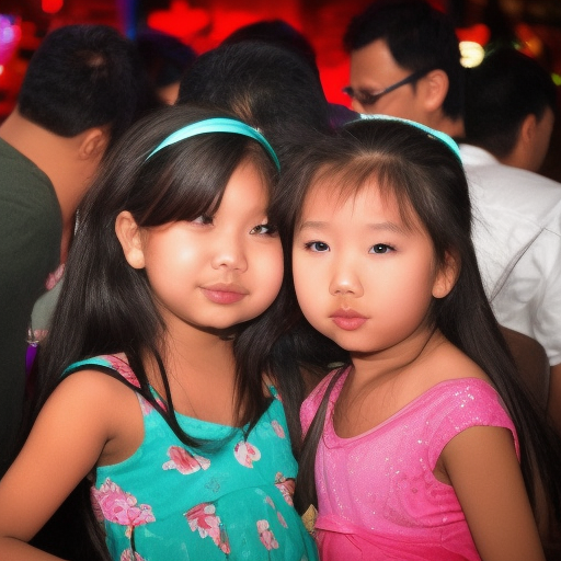 two Little melayu girl kissing in night club 