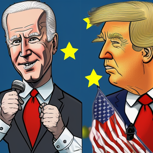 Joe Biden doing an energy blast in a battle against Donald Trump. Cartoony, gritty, realistic