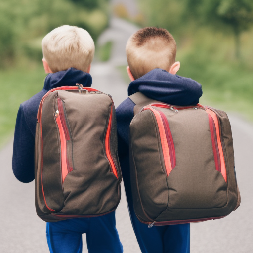 Two boys running with duffle bags