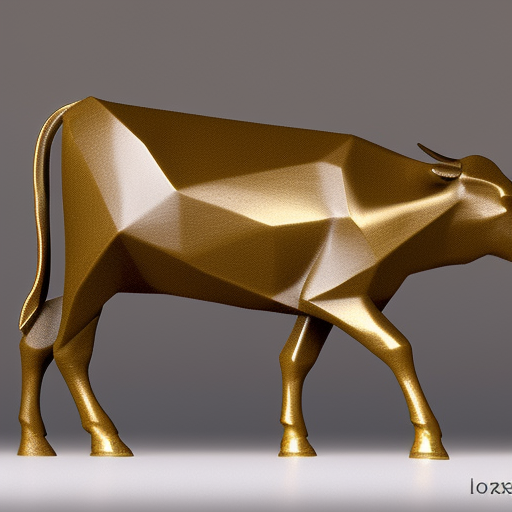 a bronze sculpture of a cow sharp angles low poly