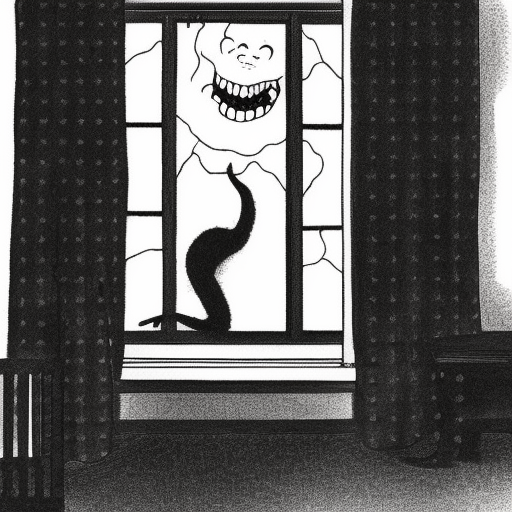 the devil crawling into a dark bedroom through the window, in the style of junji ito
