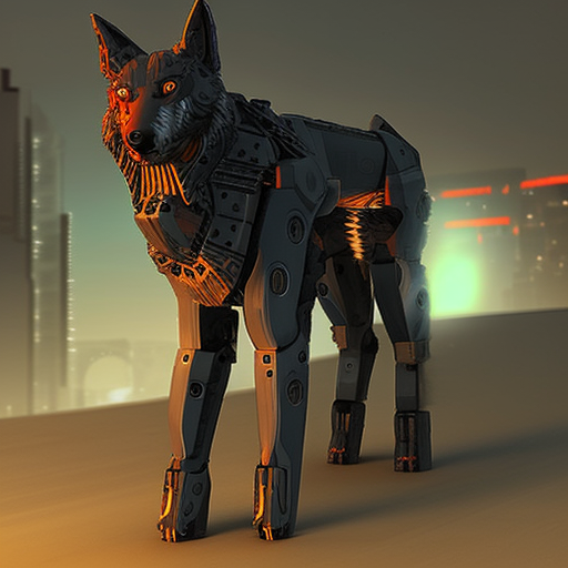 a cyberpunk ai wolf robot