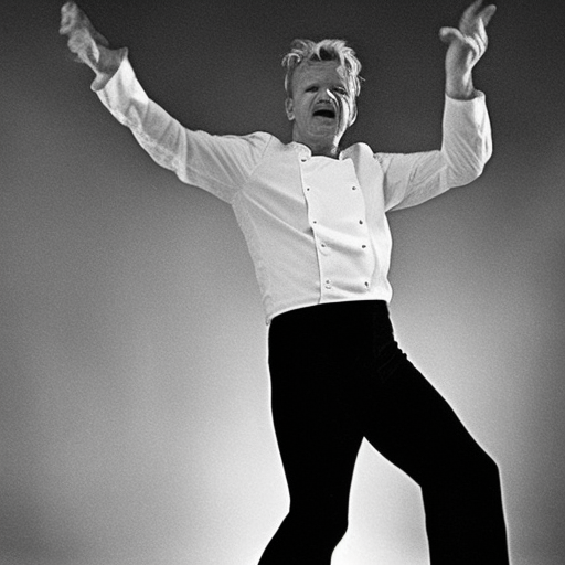 Gordon Ramsay dancing in 1970 style in a disco show