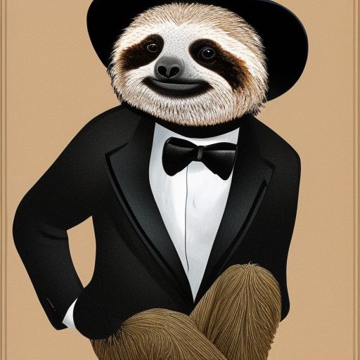 hyperdetailed portrait illustration of a sloth wearing a tuxedo 