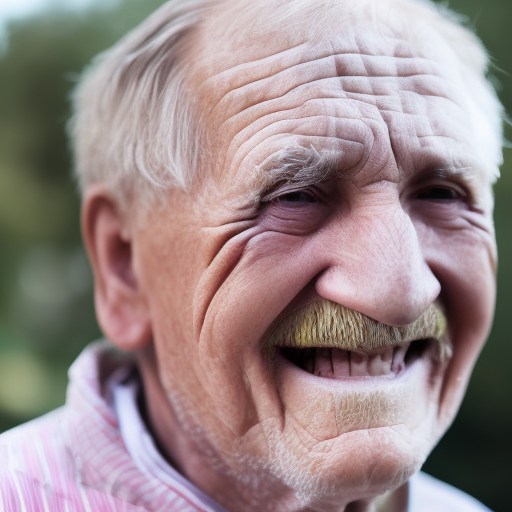 smiling old man entirely covered