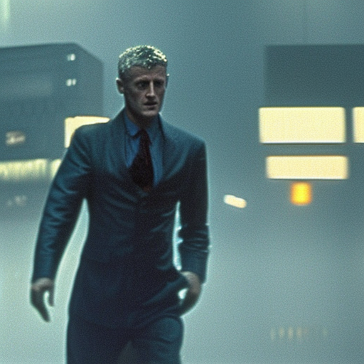 A computer terminal. In front of the terminal: Roy Batty, in the style of the "Tears in the rains" scene of "Blade Runner".