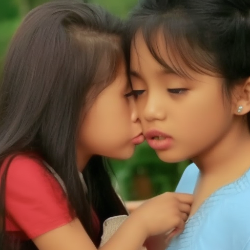two Little actress malay girl kissing in movie love story 