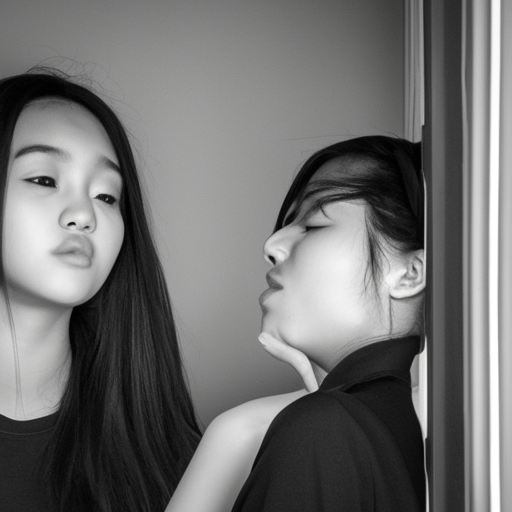 two teenage melayu girl kissing in hallway 