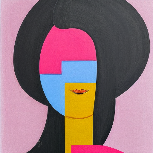  A portrait of a woman with a long, thick braid, painted by Dutch artist Adam Willaerts in the style of De Stijl and featured on CG Society, featuring studio lighting and an ultra-high definition image, featuring an abstract style, with colors ranging from blue to pink. (Neo-expressionism) --ar 3:2