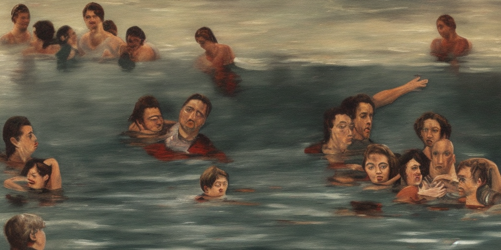 a painting of drowning people