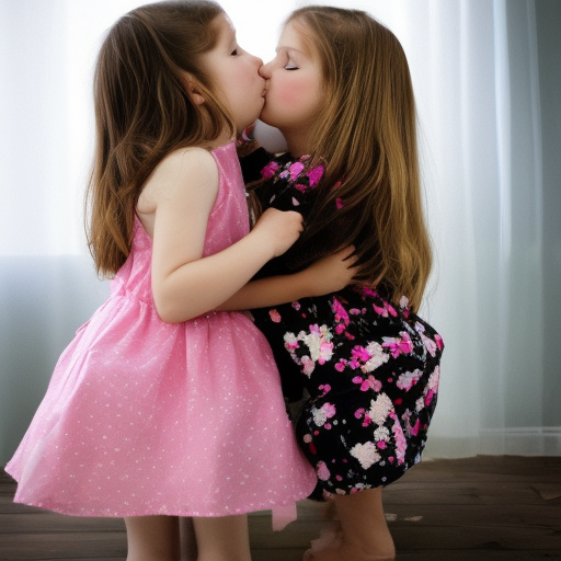 two model little girl kiss