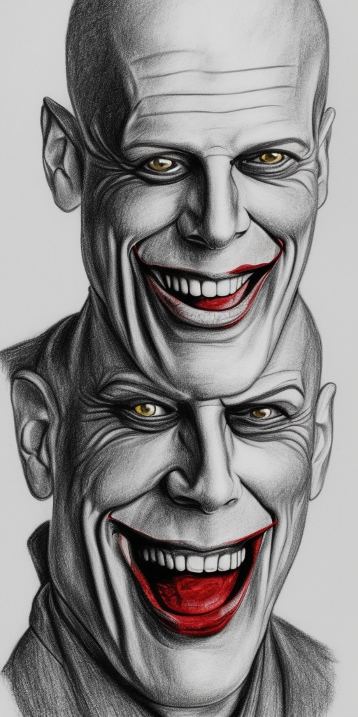 a drawing of bruce willis as the joker