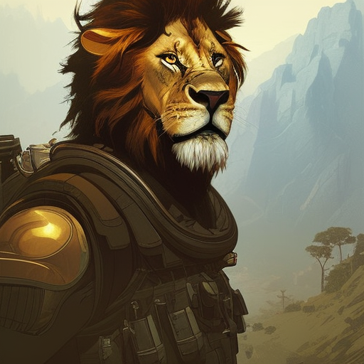 A man with lion face in Apex Legends style, highly detailed, digital painting, artstation, concept art, smooth, sharp focus, illustration, art by artgerm and greg rutkowski and alphonse mucha