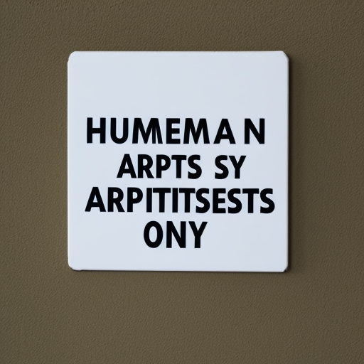 "Human artists only," "Human artists only," "Human artists only", text inside a sign or canvas