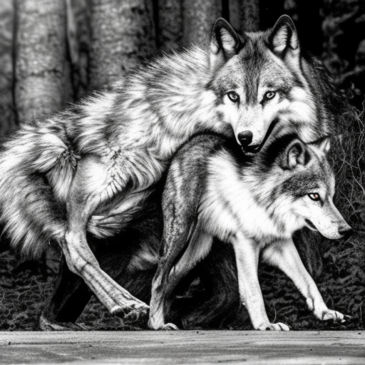 dark, black and white, creature, wolf