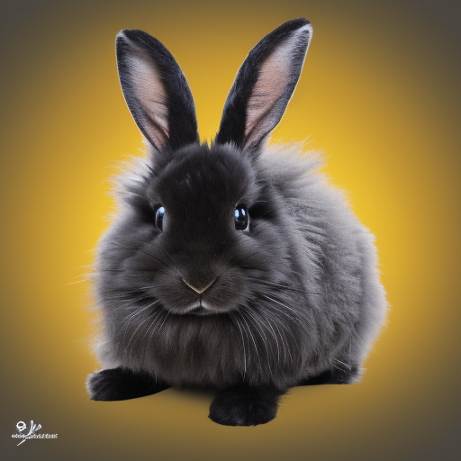 fluffy cute black rabbit on yellow background