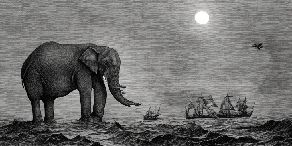 a drawing of "The Sun Never Sweats"

Bolder than the pirates who used to rule the sea
Braver than the natives, who never heard of tea
They never knew what hit them, said the Spaniards later on
Empire! It was here and now it's gone

Even the biggest elephant never forgets
And the sun never sweats. No, the sun never sweats
