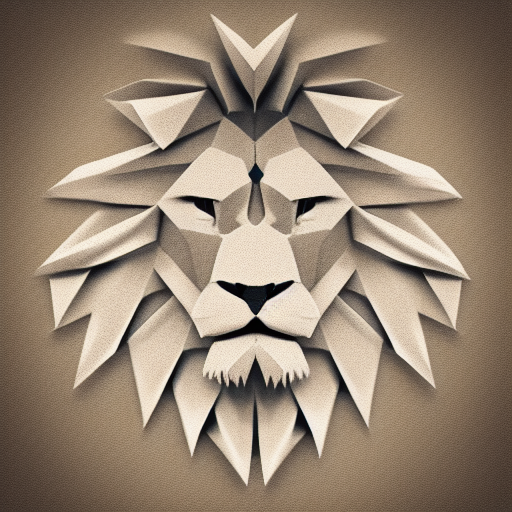 origami lion head, paper texture, zoomed out far, simple background, high quality 8k