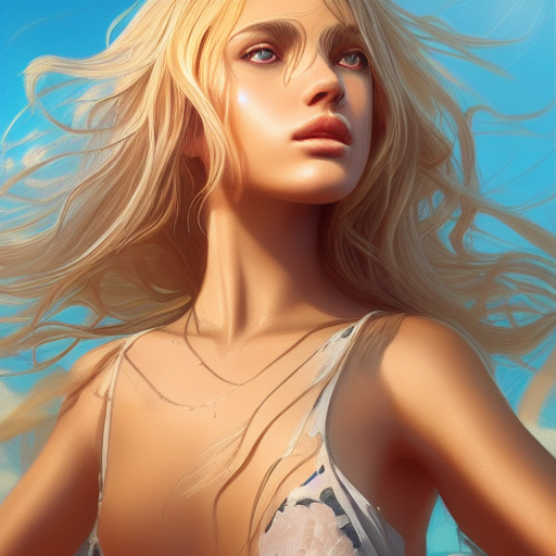 summer vibes, beautiful sun tanned goddess portrait, flowy golden hair, sun, summer, cinematic lighting, highly detailed, digital painting, trending on artstation, pixiv, concept art, sharp focus, illustration, art by ross tran and wlop black and white pencil illustration high quality