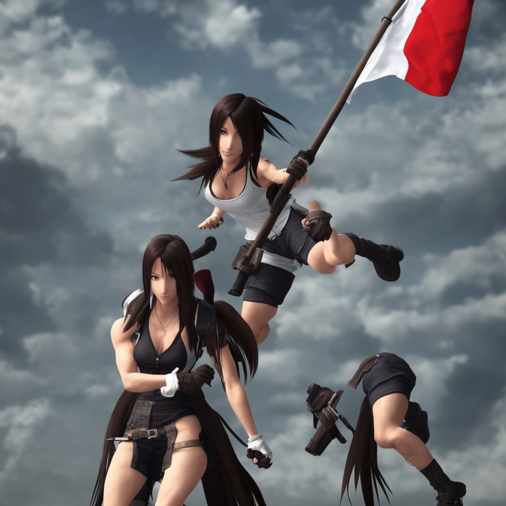 Tifa Lockhart from Final Fantasy VII Remake looking at the Italian flag and chuckling to herself