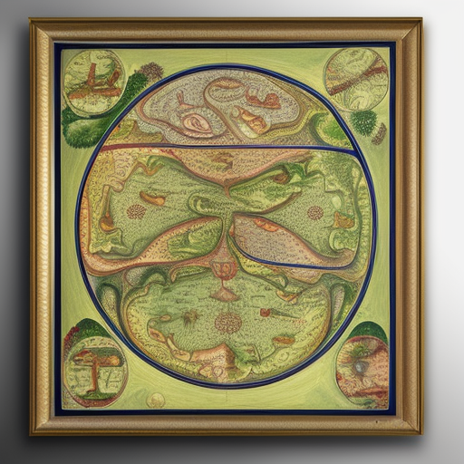 An extremely detailed, + labeled, davinci style, exquisite cartography map of heaven and the garden of eden, bliss oil painting on canvas
