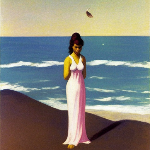 goddess at the beach, edward hopper, some shells in the sand, a sailor in the background
