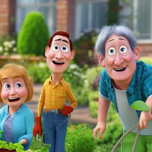 Old people happy working in garden,Nice face ,Pixar ,cartoon