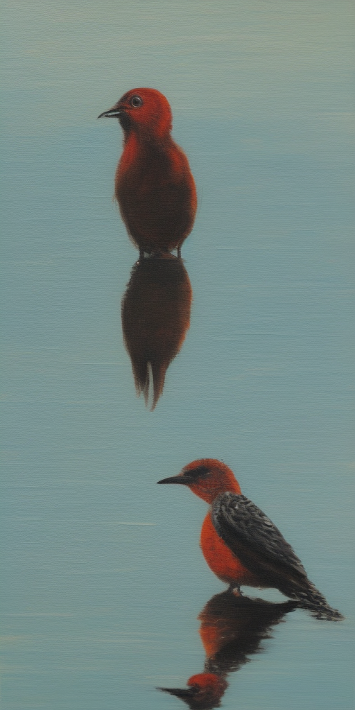 a oil painting of A bird suffocates in water