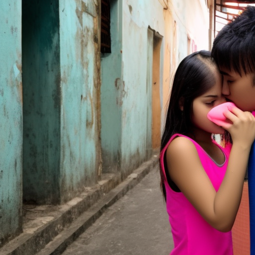 two teenage melayu girl kissing at lorong 