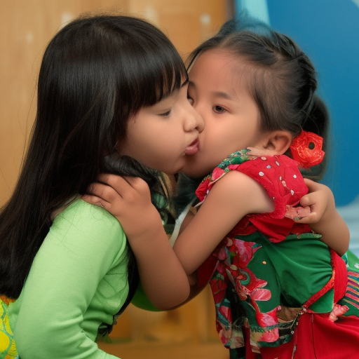 two Little melayu girl kissing in children show 