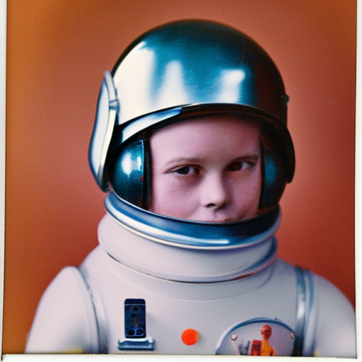 Portrait, Old Polaroid 1950s toy spaceman with helmet 