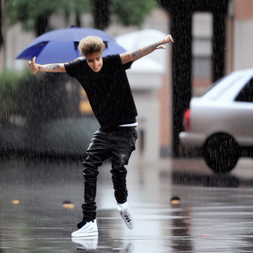 Justin Bieber dancing in the rain