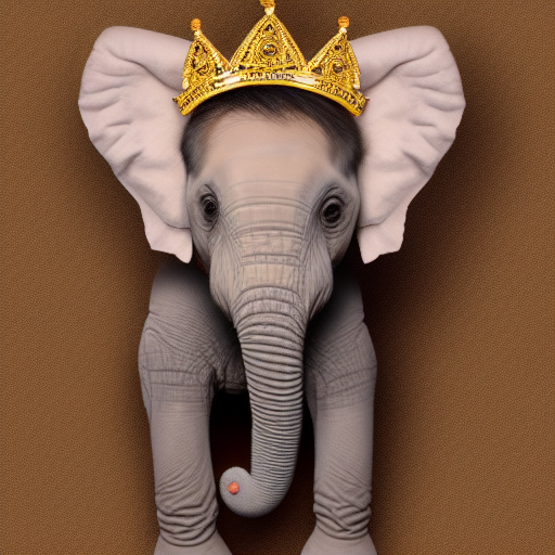 photo of a tiny baby elephant wearing a crown.  the crown is shaped like a durian. photorealistic, 8k.