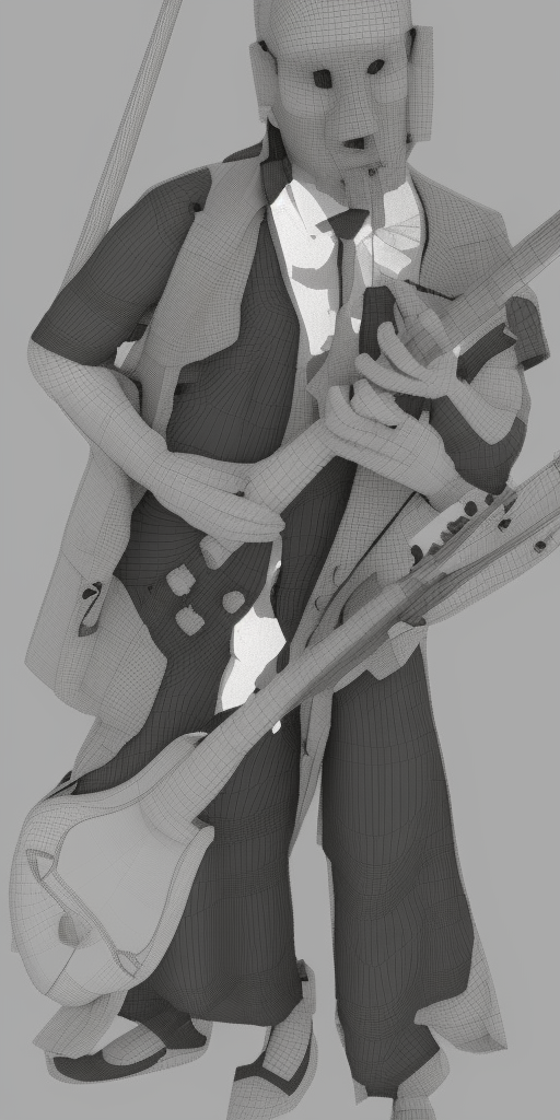 a 3d rendering of The bassist