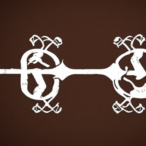 a distressed logo of 2 scythes facing each other with a crown on top