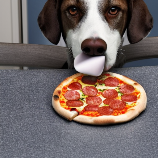 dog eating pizza