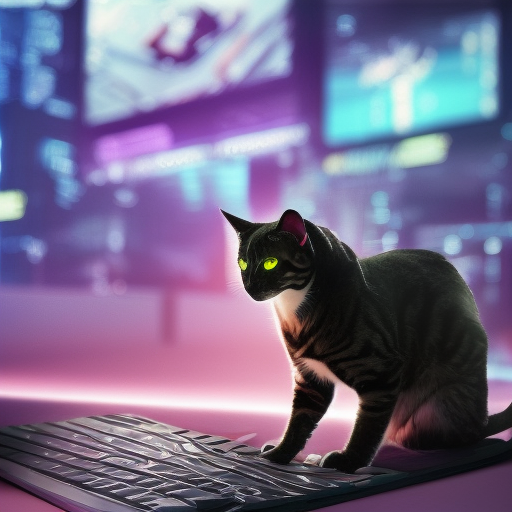 Cyberpunk Cat playing game with console