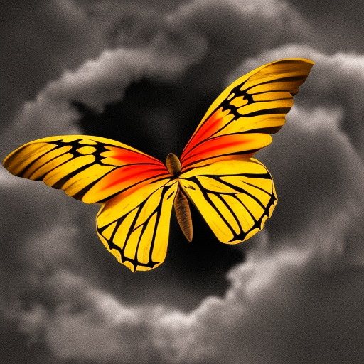 Many humans butterflies clouds hell 