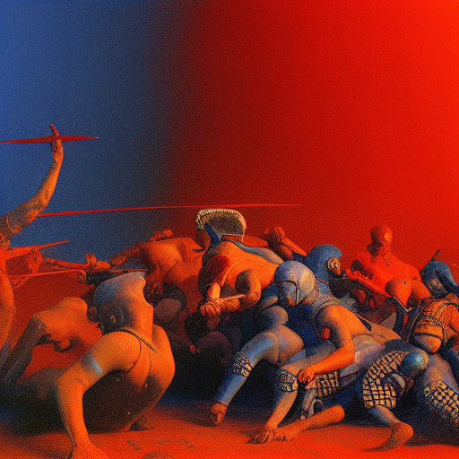 only with blue, bloody gladiator battle in a crowded roman amphitheatre, crowd cheering, in the style of beksinski and edward hopper and rodcenko and yue minjun and cory loftis, intricate and epic composition, red by caravaggio, highly detailed, masterpiece, red light, artstation, art nouveau