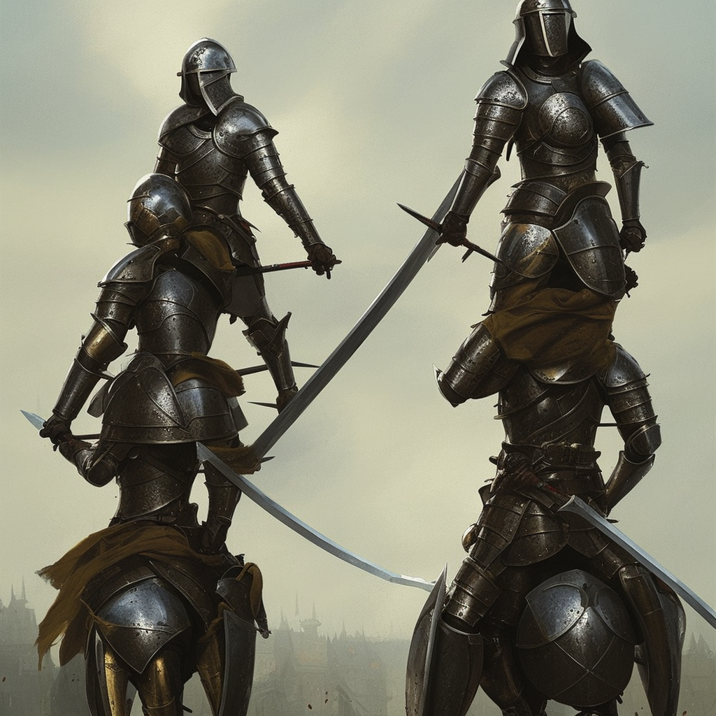 portrait of emily blunt as a medieval knight, helmet held in hand, broadsword and shield on her back, fantasy art by greg rutkowski