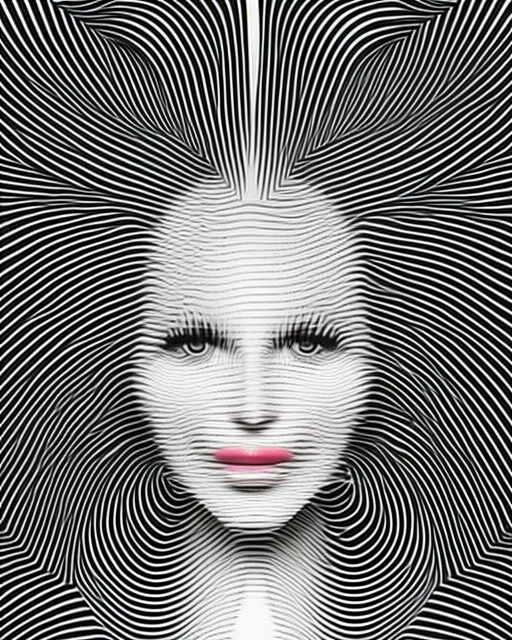 a beautiful female face made of illusory motion dazzle camouflage perlin noise optical illusion