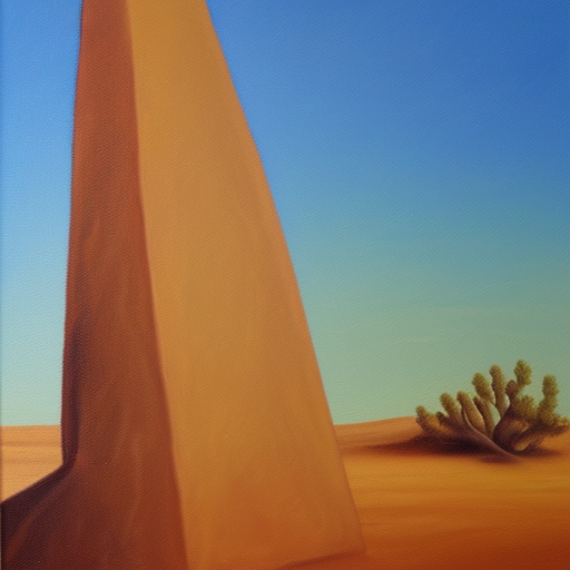 frontal view of an ancient obelisque standing alone in the desert oil painting on canvas